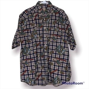 Woolrich mens XL casual button down shirt fishing reel fish camping adventure